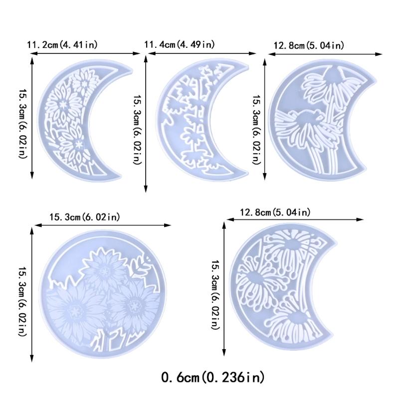5 Stück Mondphasen-Kombinationsform Wandornamente Tropfkleberform DIY Wandanhänger Schreibtischdekoration Epoxid-Silikonform
