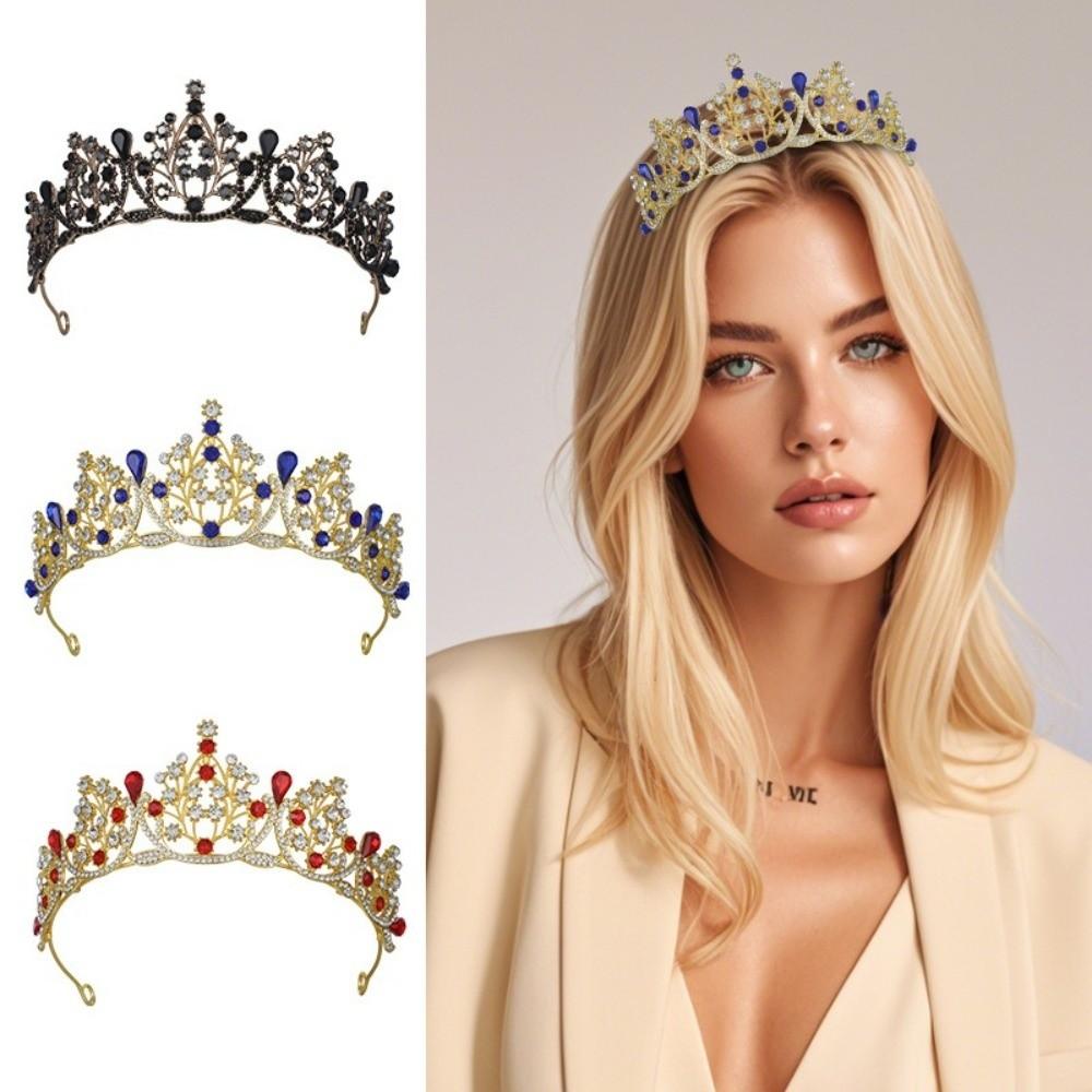 Shiny Baroque Crown Gold Rhinestone Crown Luxury Princess Tiara  Dress Accessories