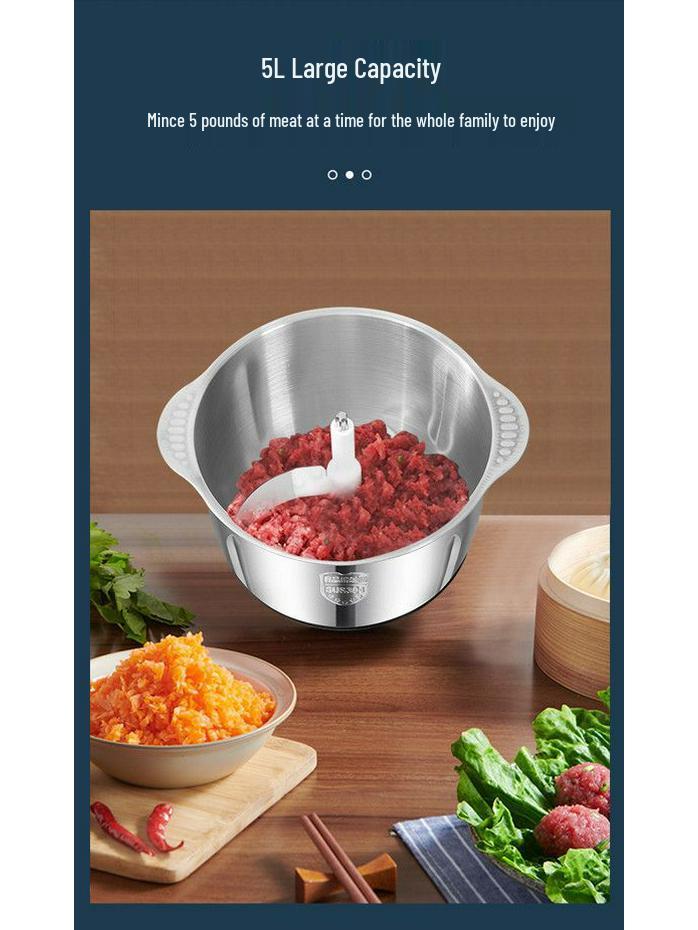 Stainless Steel Electric Meat Grinder & Multi-function Food Processor with Dough Kneading, Garlic Paste, and Vegetable Shredder