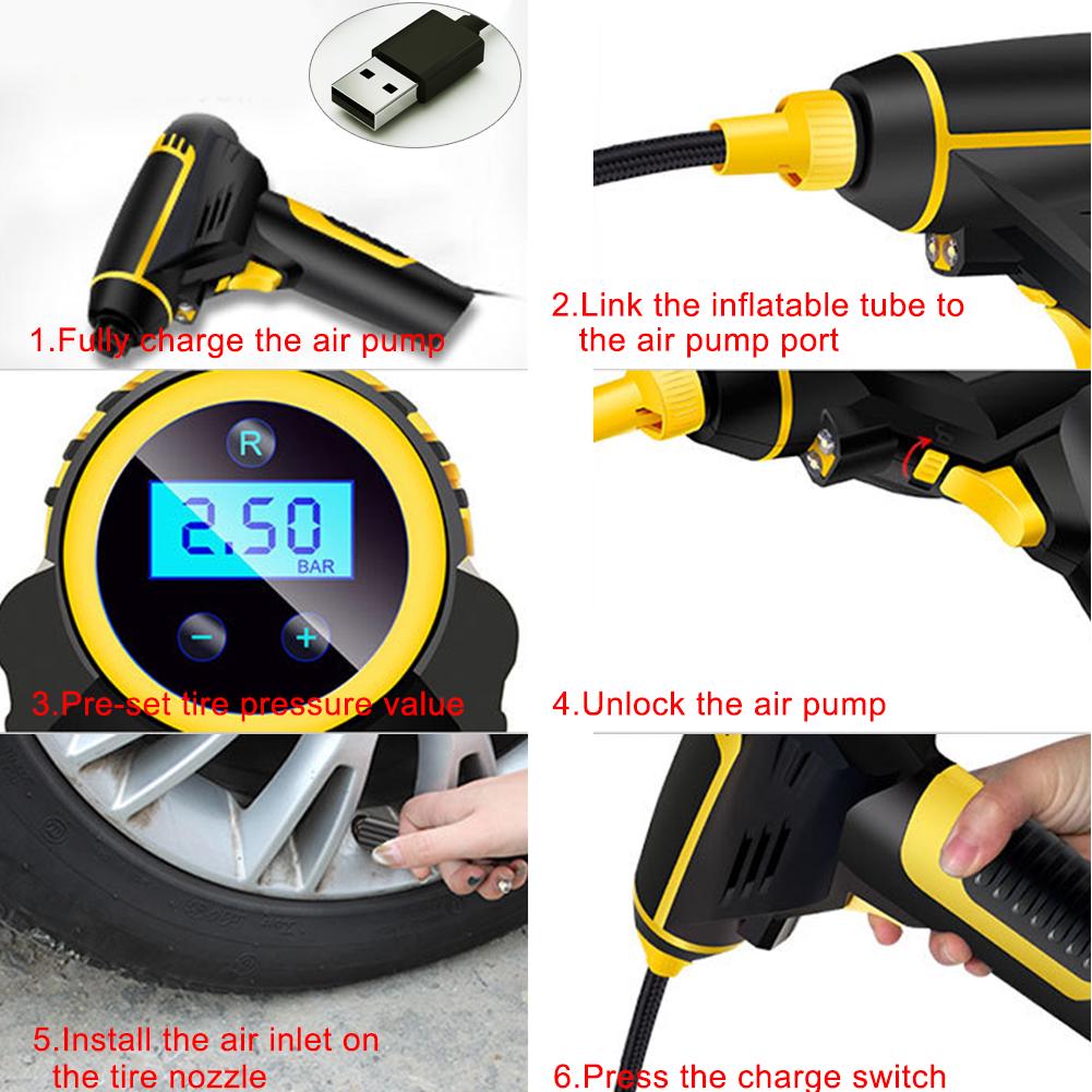 Rechargeable Inflator Handheld Tire Inflation Mattresses Electric Digital Car Portable Air Compressor 120 W Easy to Use