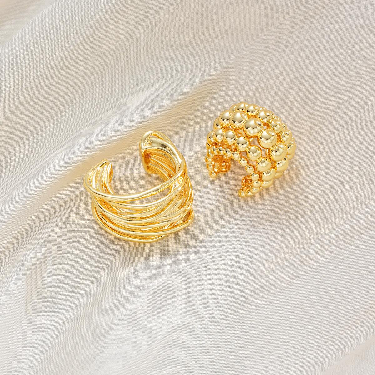 

2pcs Set Creative Personality Geometry Multi-layer Round Bead Clip Earrings for Women Stainless Steel Fake Piercing Jewelry Gift