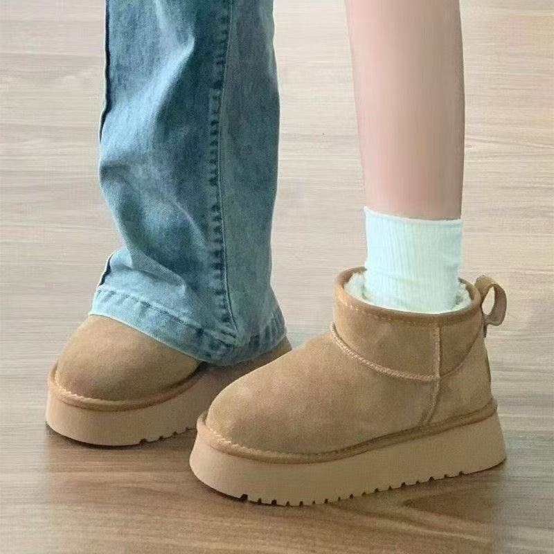Thick-soled snow boots fur four seasons new Zhou Dongyu four seasons warm bread cotton shoes 35【strength factory-take on export trade】 коричневый