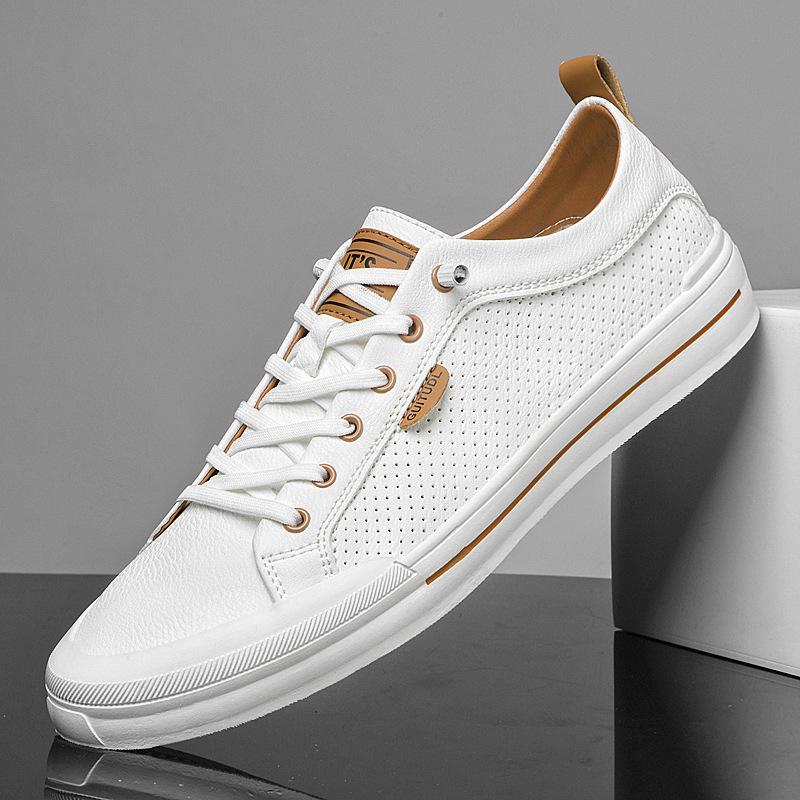 Men's Trendy Autumn Leather Slip-On Sneakers - High-End & Versatile White Sports Shoes