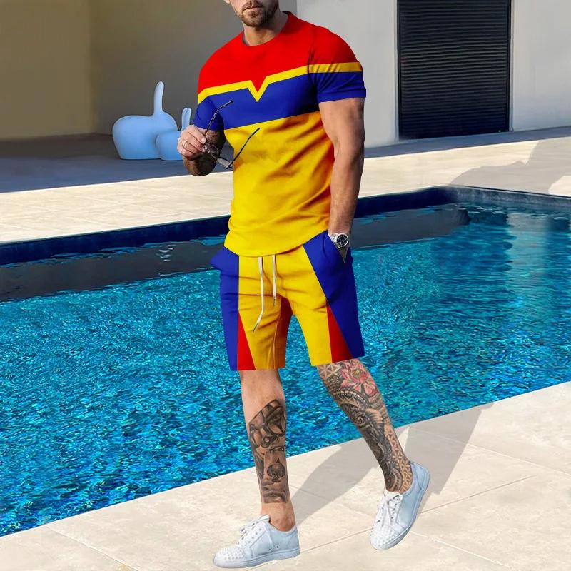 Men's Leisure Sports Fitness Suit Summer Leisure Breathable Refreshing Short Sleeve Oversized Men's Shirt Y2K Style Suit