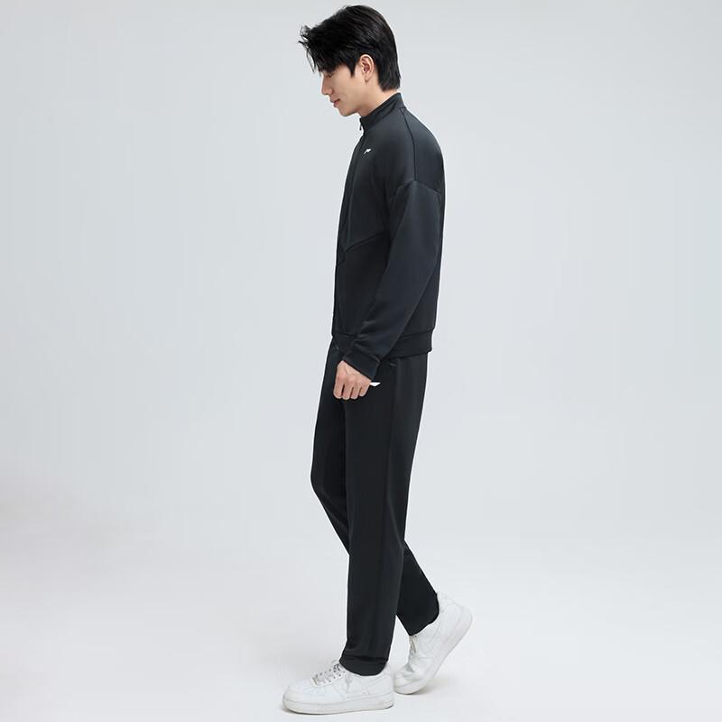 Li Ning Badminton Series Logo Collar Loose Long Sleeve Elastic Waist Long Pants Casual Sports Suit Unisex Suit Black AWEU035-1