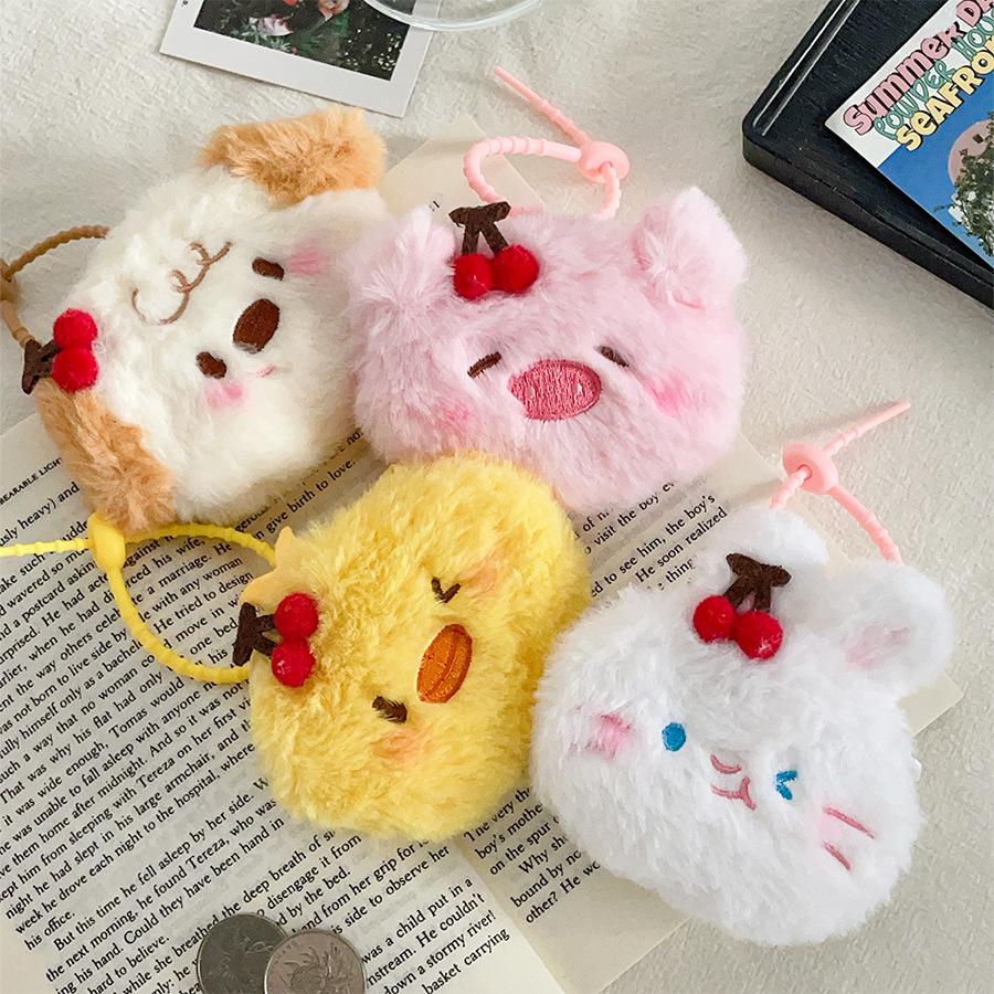 Cute Cartoon Plush Cherry Coin Purse: Small Animal Earphone Storage & Gift Bag Pendant