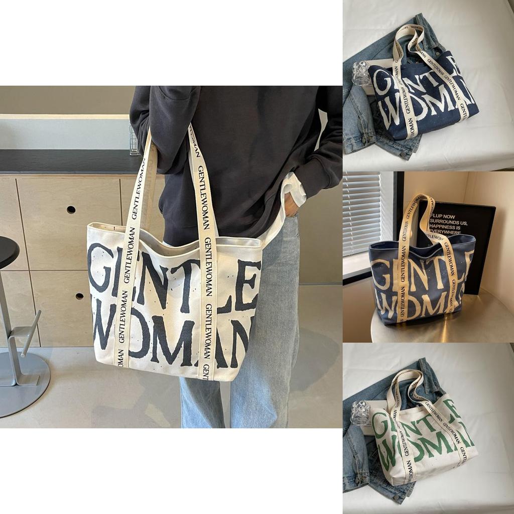 Borsa in Tela con Alfabeto Thai Gentlewoman da Donna Nuova Moda 2024 Borsa a Mano Versatile Borsa a Spalla Crossbody Stile Street Borsa Tote Grande