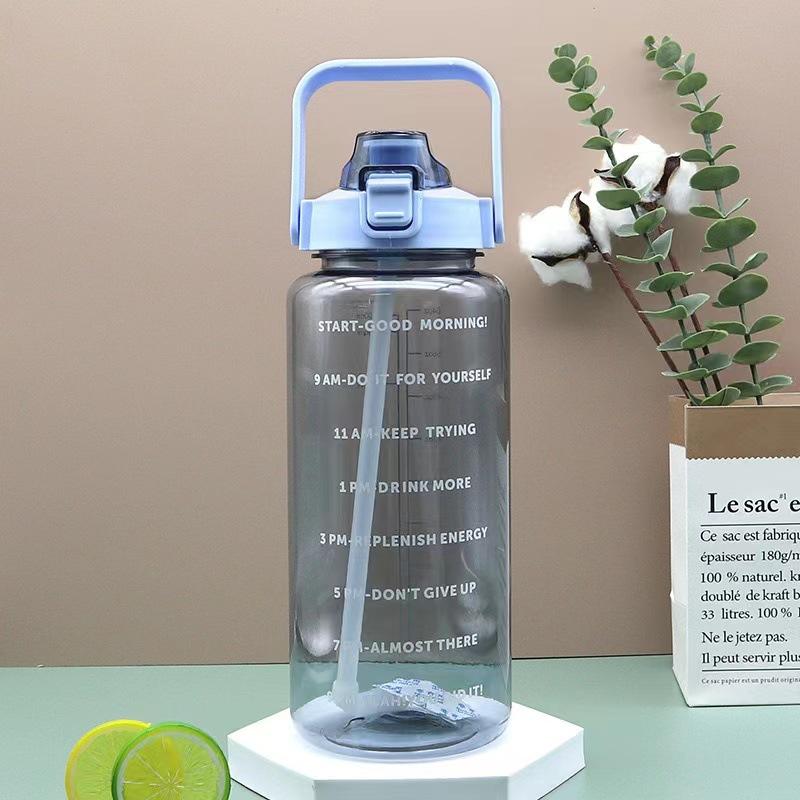 2L Straw Water Bottle Large Capacity Plastic Water Cup Portable Sippy Cup Drink Bottle With Marker For Outdoor Sports Fitness