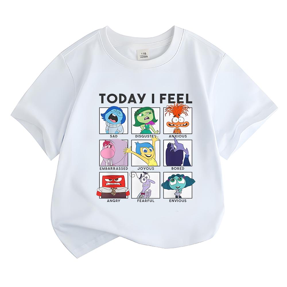 Oggi mi sento Inside Out 2 Magliette Bambini Pieni di Emozioni Salute Mentale Cotone Manica Corta per Ragazzi/Ragazze Cartoni Animati Anime Magliette