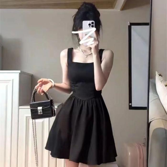 Feeling Hepburn Super Fairy Small Black Suspender Dress Summer Waist New Small Temperament Short Dress S чёрный