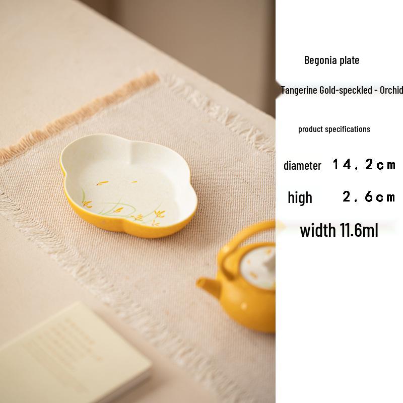 Hand-Painted Osmanthus Ceramic Tea Tray with Blue, Orange, and Gold Splatter for Tea Ceremony