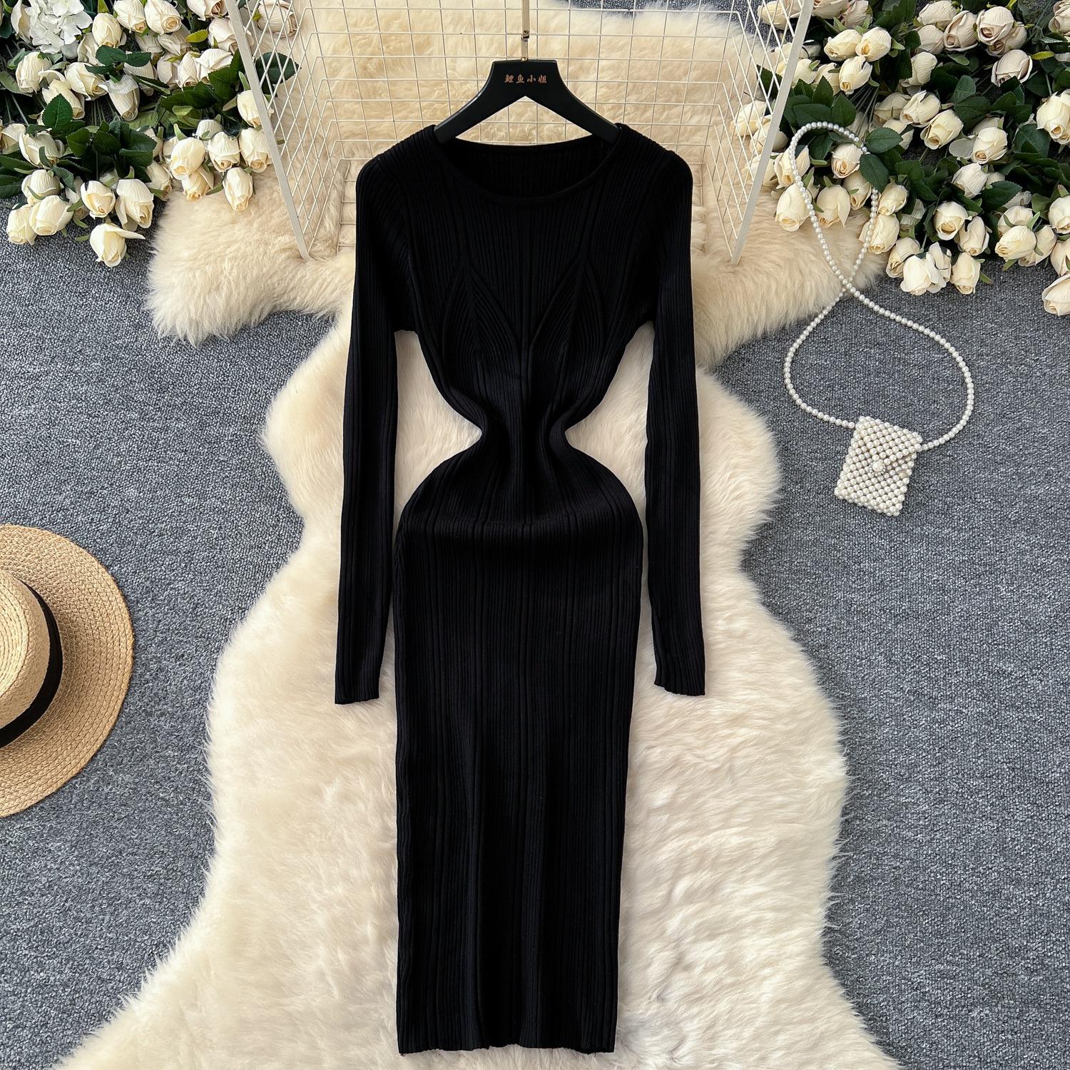 

Шикарная мода сексуальный пакет бедра длинный рукав трикотажное платье женщины осень зима свитер платье уличная одежда облегающие наряды One Size чёрный