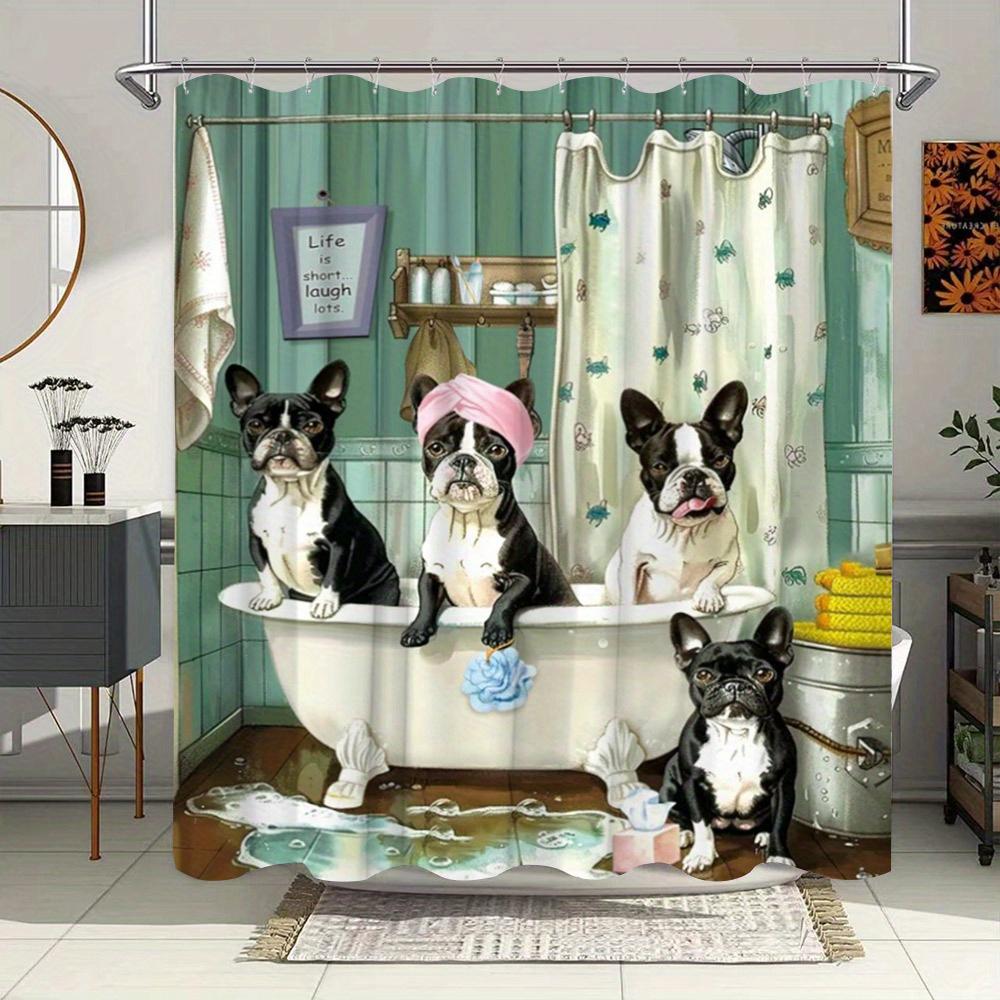 Adorable Boston Terriers Shower Curtain - Water-Resistant Fabric for Bathroom - Perfect for Dog Lovers