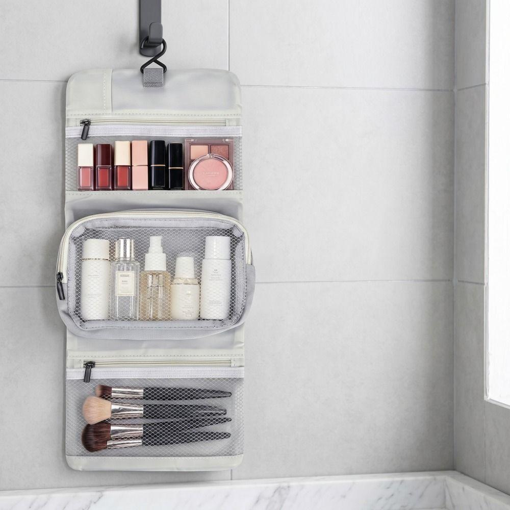 Simple Multiple Pockets Detachable Toiletry Bag Folding with Hanging Hook Hanging Makeup Bag Large Capacity Wash Pouch for Home