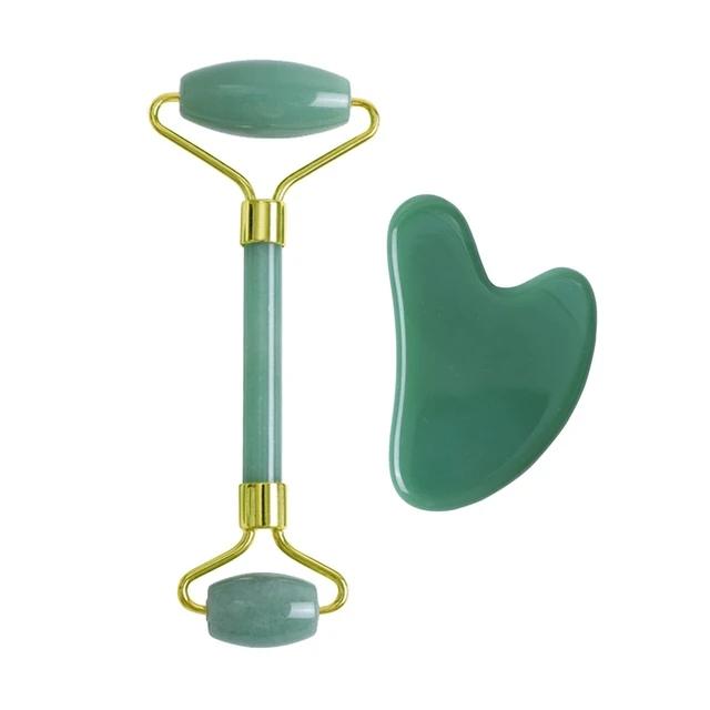 2/3/4 Stück Natürlicher Rosenquarz Obsidian Jade Roller Gua Sha Stein Set Gouache Schaber Gesichtsstraffung Anti-Falten Hautpflege Werkzeuge