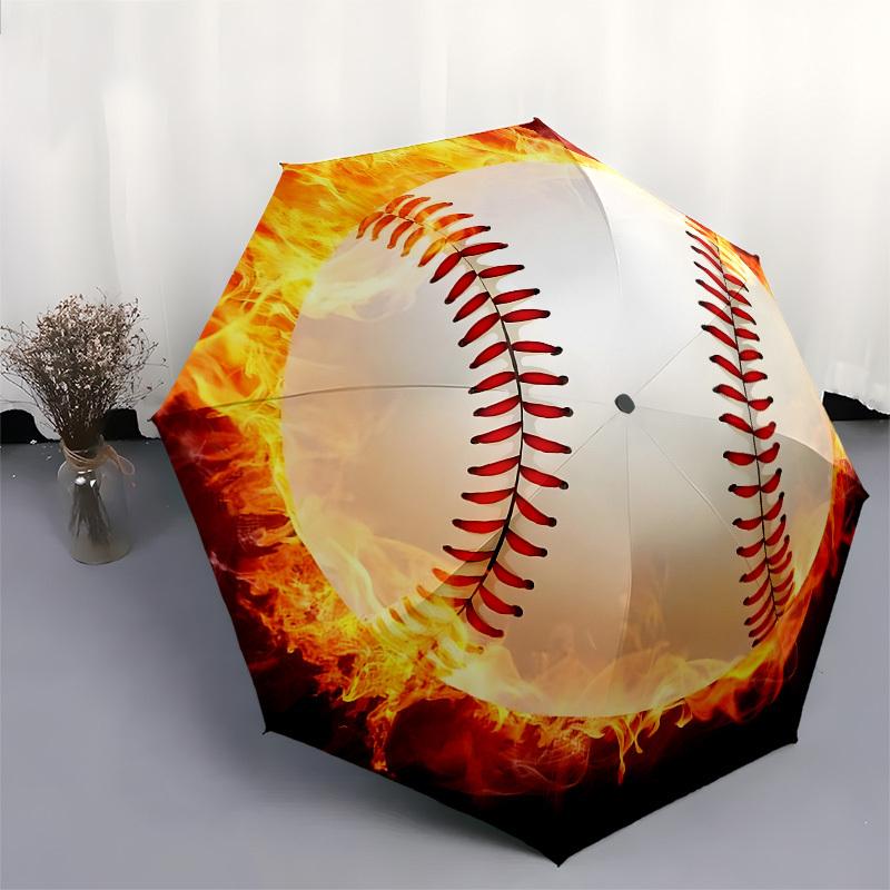 1pc Flaming Baseball IconUmbrella with Plastic Handle,Suitable for All Seasons Home Travel Outdoor UmbrellaB1741