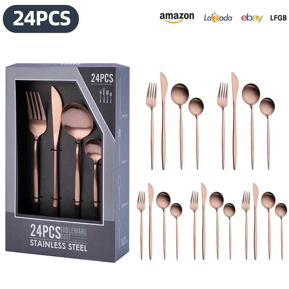 25 Years of New Stainless Steel Tableware Set, Tableware Portuguese Knives, Forks and Spoons 24-piece Gift Box Set