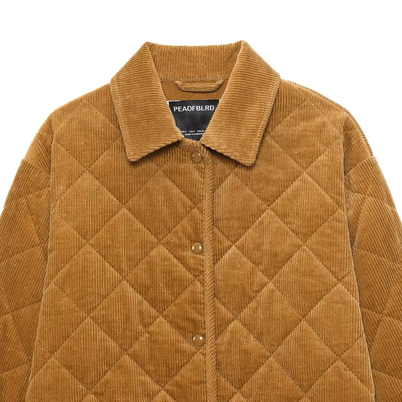 Kaslead New Women Clothes Western Style Fashion Pure Cotton Corduroy Long Sleeve Jacket