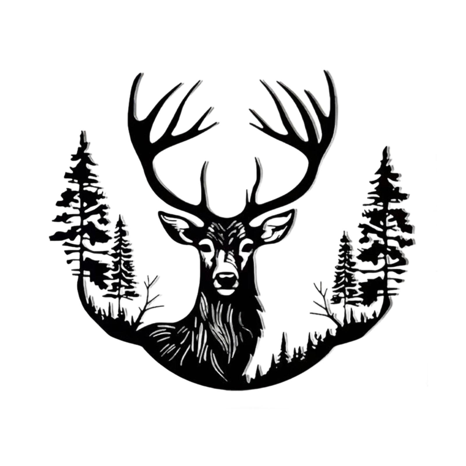 

Metal Wall Art Deer Head with Trees Outdoor Garden Wall Hanging Rustic Iron Wall Decor for Patio Yard Fence Decoration one size чёрный