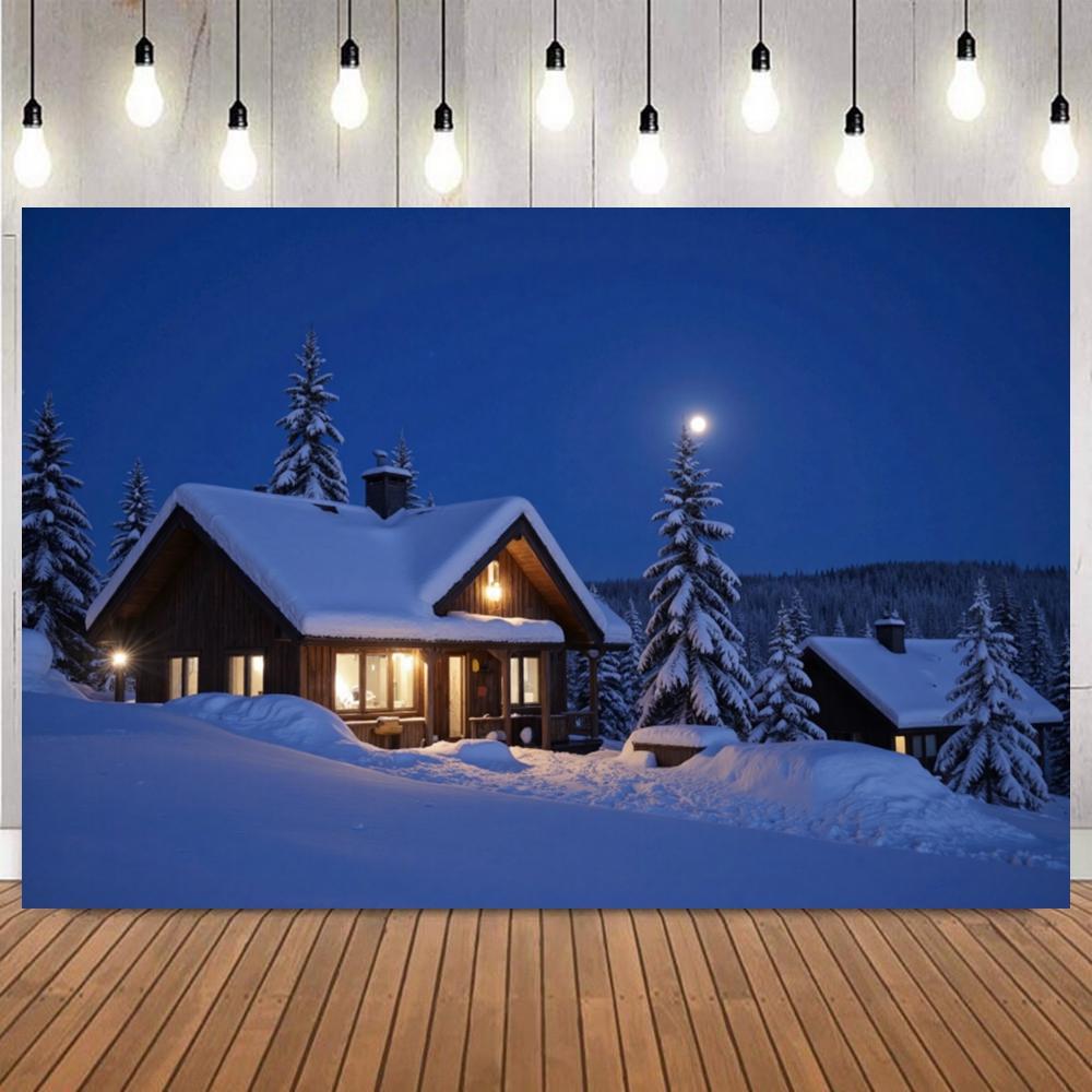 Snow Winter Christmas Village Background Pine Tree Houses Backdrop New Year Home Decoration Photography Photo Studio Props12