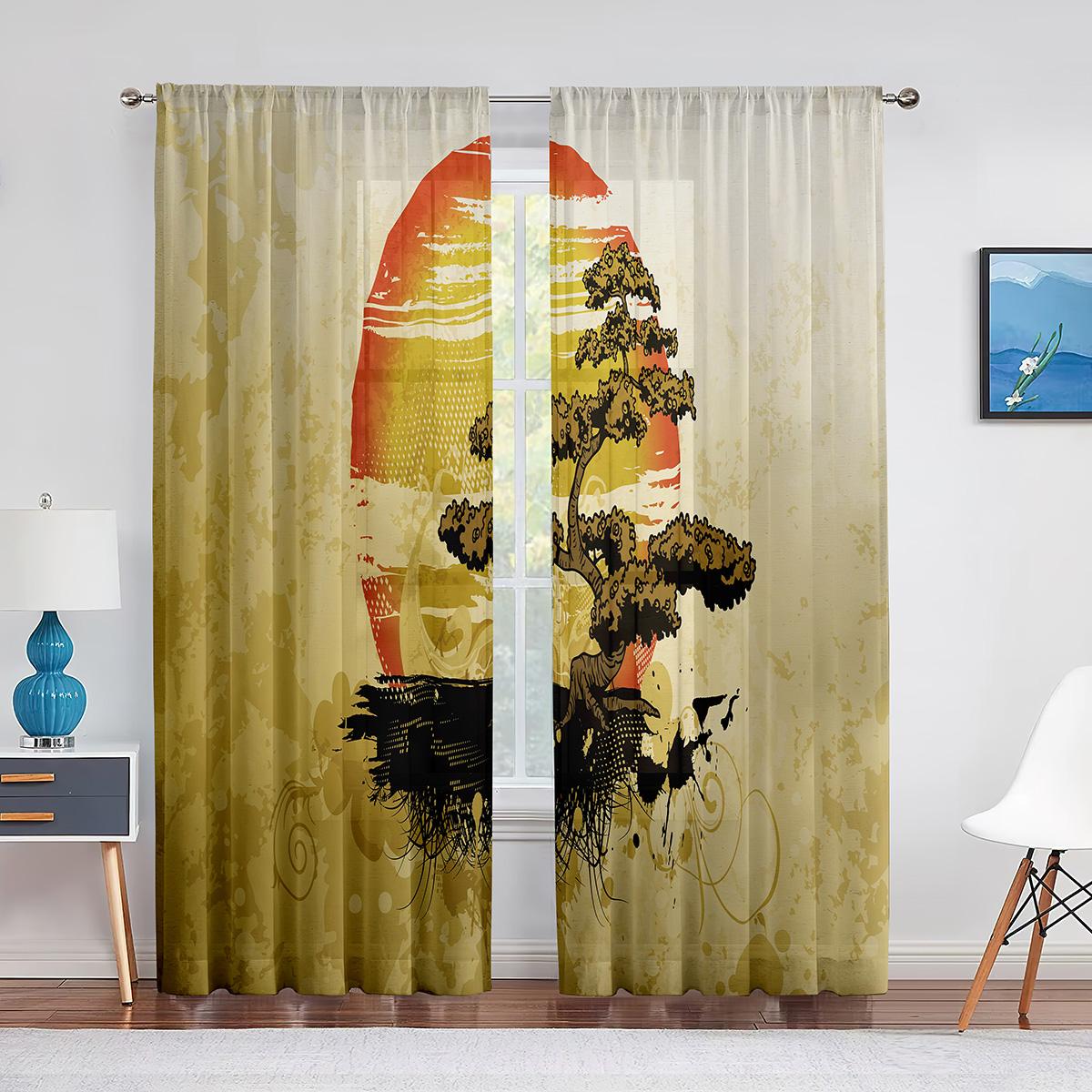 

Китайский стиль сливовый фонарь красные тюлевые шторы для гостиной спальни тюлевые шторы оконные шторы прозрачная вуаль занавеска 1 PCS W100XH250cm&Grommet Top