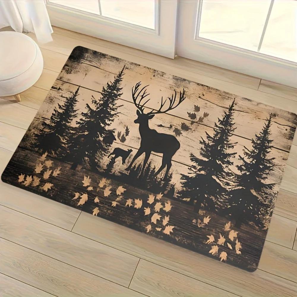 Pastoraler Wald Sikahirsch Druck Badematte Rutschfest Waschbar Küchen-Fußmatte Wohnzimmer Schlafzimmer Heimdeko Teppich 1 Stück