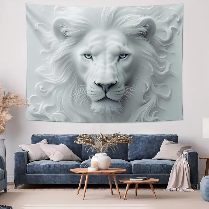 White Lion Art Tapestry  Modern Minimalist Decorative Wall Mural Tapestry