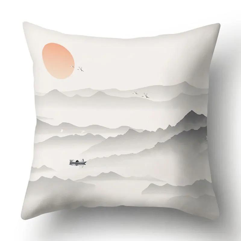 Ink Landscape Painting Pillowcase Bedroom Room Home Decoration Office Seat Living Room Sofa Cushion Cover 45x45cm