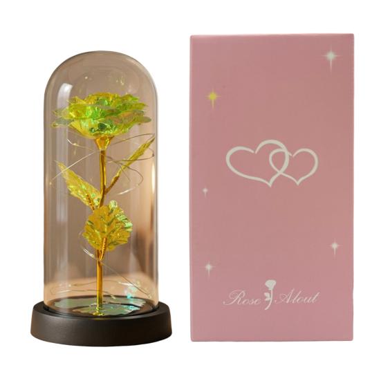 Preserved Rose in Dome with LED Light Artificial Eternal Rose Flower Gifts for Her Mom Women Valentine's Day Mother's Day Christmas Birthday Gift