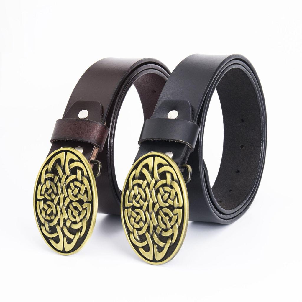 Stylish Men's Retro Full Grain Cowhide Belt with Smooth Buckle