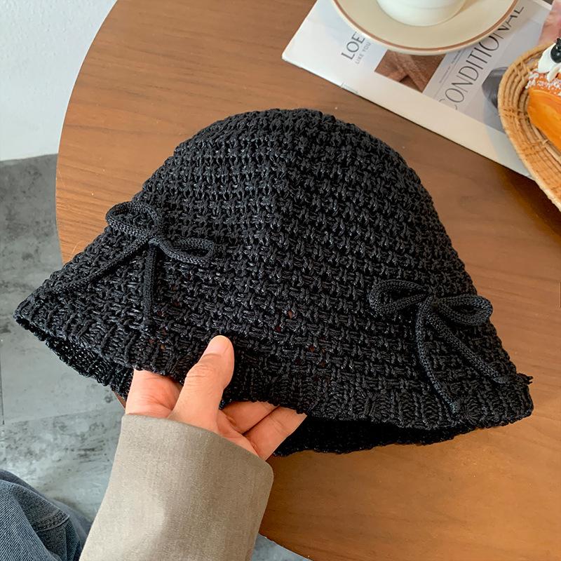 Bow bucket hat women's new spring and summer breathable sunscreen bucket hat show face small hat