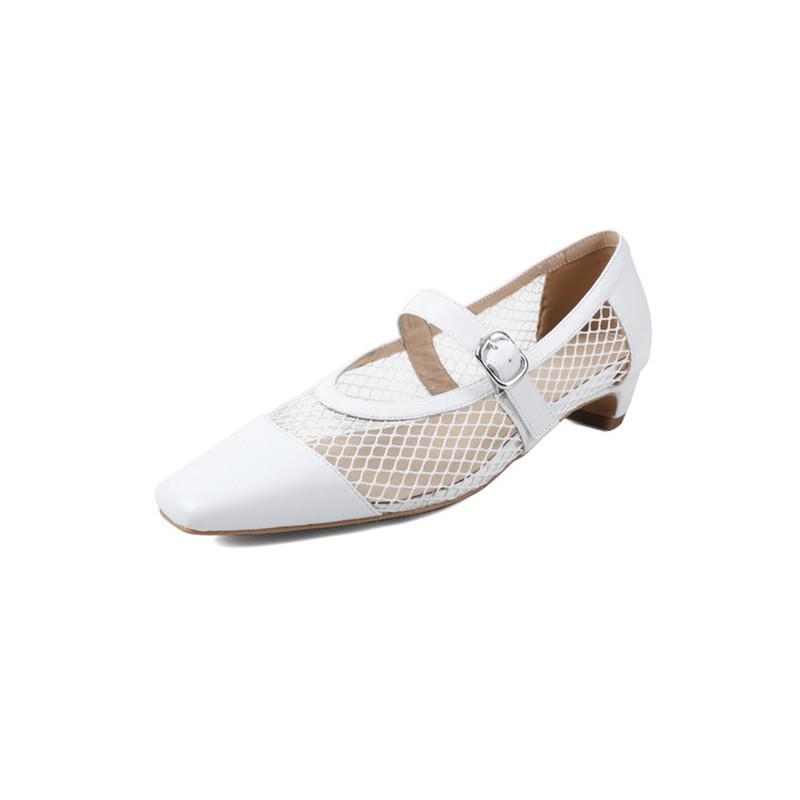 Fashion New Summer Sandals Square Toe Sandals for Women Fashion Hollow Out Mesh Cover Toe Low Heels Sandals Ladies Shoes Mary Jane Shoes