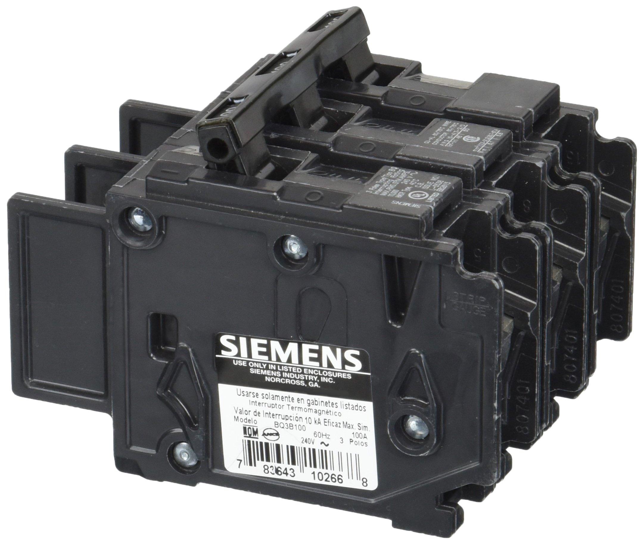 

Siemens BQ3B100 100-Amp Three Pole 240-Volt 10KAIC Lug In/Lug Out Breaker