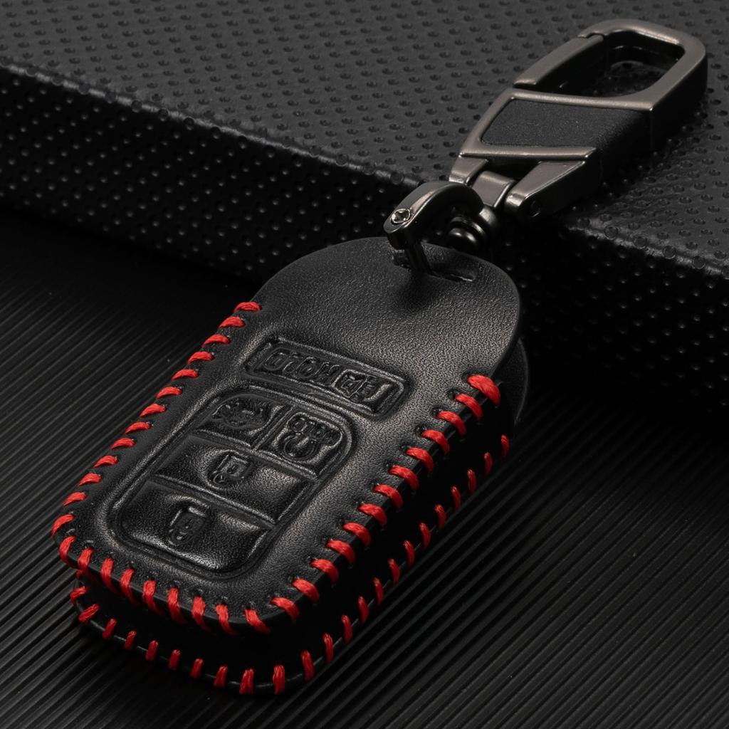 5 Button Remote Smart Car Zinc Alloy Key Fob Chain Ring Cover Case Keyless Entry PU Leather For Honda Pilot Civic Accord 2023
