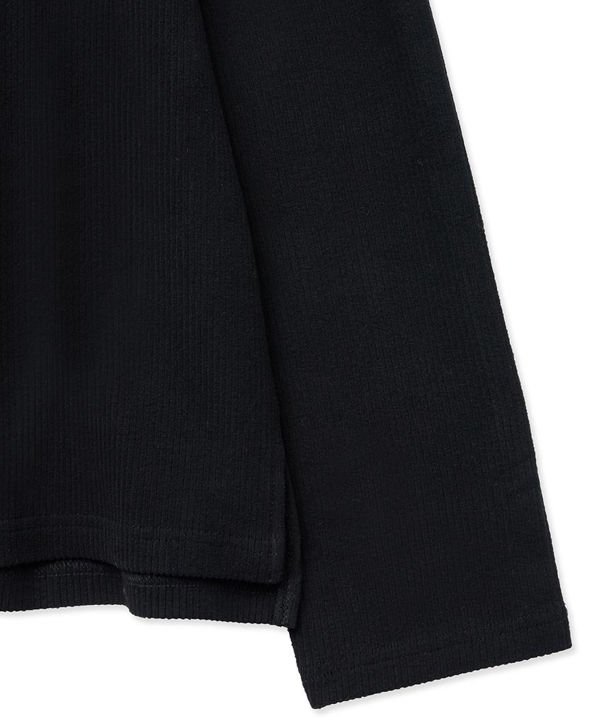 NOIRER Ribbed Henley Neck Long Sleeve T-Shirt (Black)