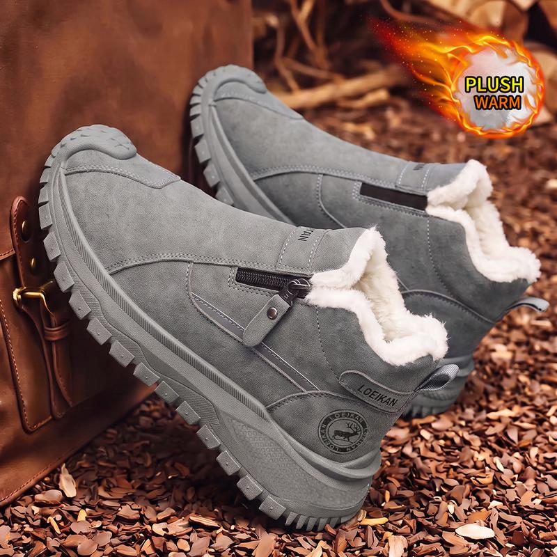 Men Warm Fleece Lined Winter Ankle Boots Side Zipper Design Non‑Slip Thick Sole Casual Snow Boots for Men