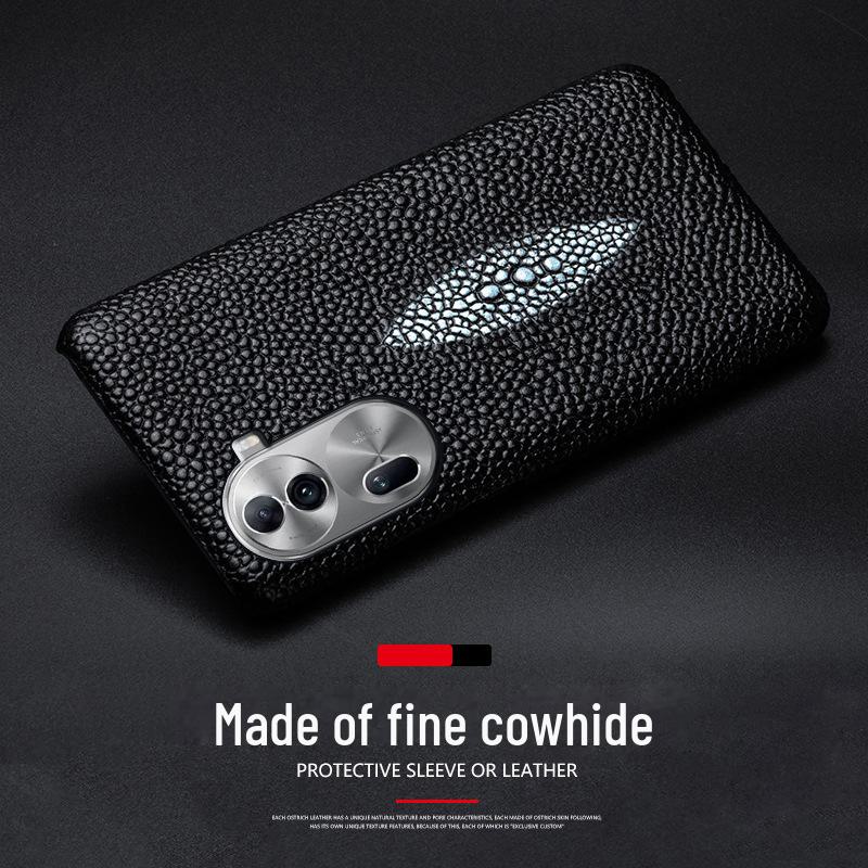 OPPO Reno6 Pro Genuine Leather Half-Cover Protective Case with Pearl Fish Pattern