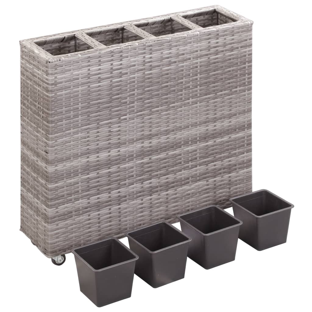 Garden Raised Bed with 4 Pots 80x22x79 cm Poly Rattan Gray