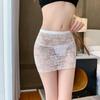 Women See Through Sexy Nightclub Mini Long Wrap Hips Skirt Female Hollow Lace Black Pleated Skirts for Women Summer