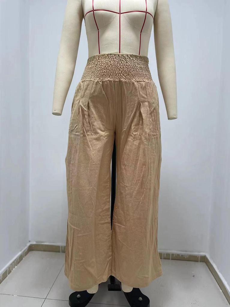 2026 Spring/Summer Women's Casual Loose Cotton Ruched Distressed Mid-rise Pants