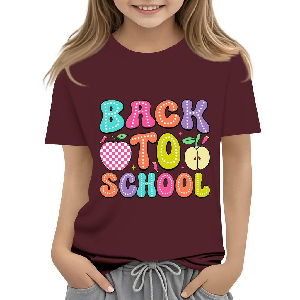 Children's Casual and Fashionable Round-Neck Printed Short-Sleeve Top for Back-to-School