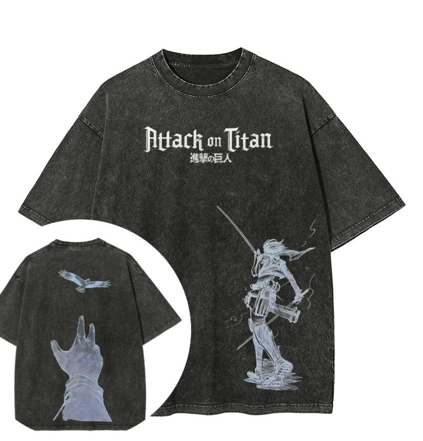 Hot Sale Attack on Titan Peripherals Graphic Print TShirt Men Women Retro Washed Cotton Harajuku Style Oversized Summer New Top