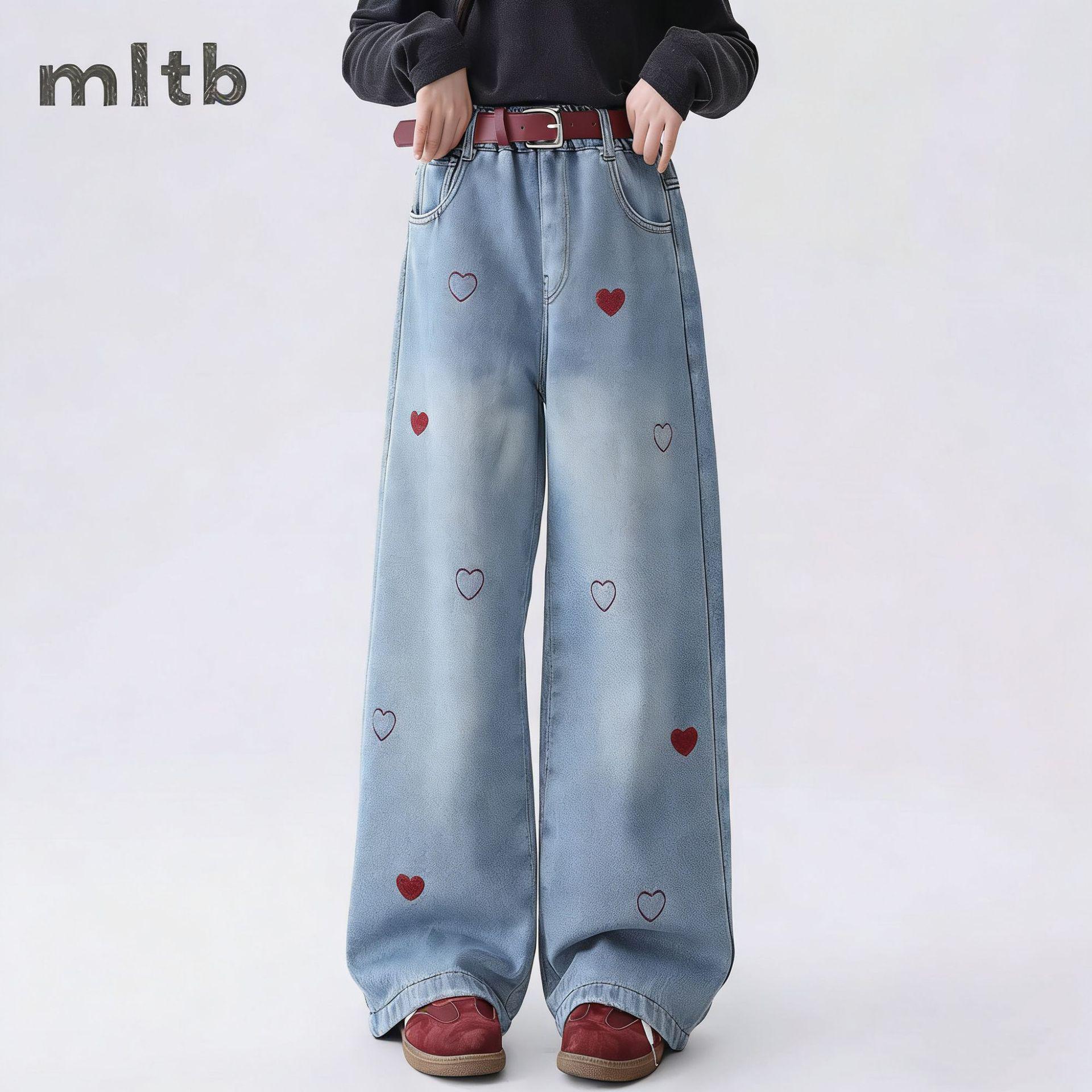 

Girls Plush-Lined Winter Wide-Leg Jeans: Thickened Stylish Pants for Big Kids 170 cm
