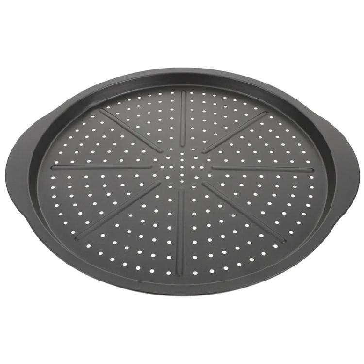 

15Inch Oven Safe Pizza Pan Perforated Carbon Steel Nonstick Coating Baking Sheet with Handle Uniform Cooking Tray 1