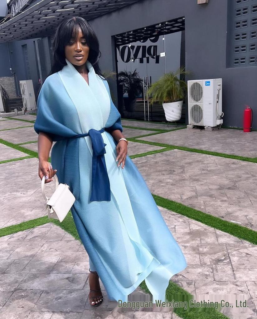 Plus Size African Pleated Long Dress Set - Miyake Style