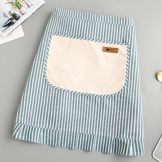 Mezzo Grembiule con Orlo Arricciato Grembiule con Pettorina Regolabile Tasca Grande Design a Righe Traspirante Grembiule da Vita in Cotone-Lino per Cucina, Cottura, Giardinaggio