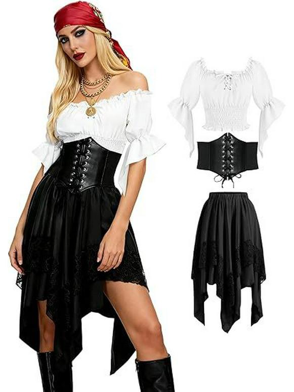 2026 Large Renaissance Lace Skirt Dress - Asymmetrical Halloween Fairy Style