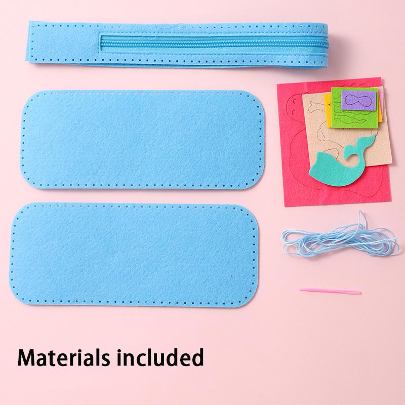 Children's Sewing Stationery Bag Handmade Material Kits Cute Cartoon Non-woven Fabric Lacing Pencil Case Craft for Kids Toddlers