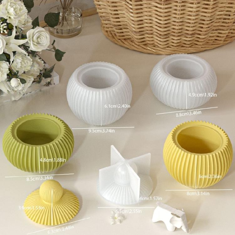 Silicone Storage Case Molds Striped Pattern Candle Holders Moulds Storage Containers Mold with Lid for Creative Minds
