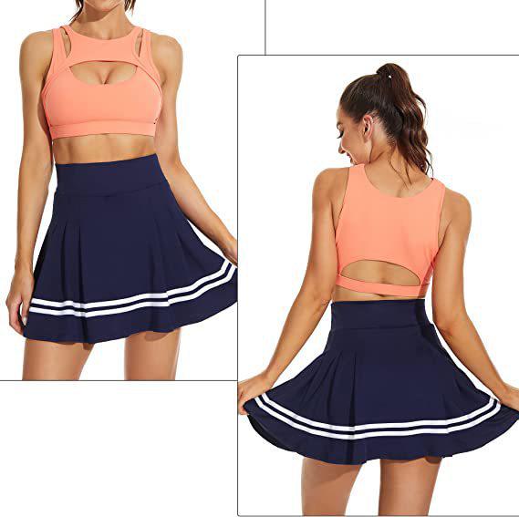 Women's Pleated Tennis Skirt with Pockets and Built-in Shorts - High-Elastic Golf Sports Skort